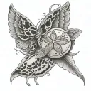 sand dollar and angel wings snake tattoo design idea