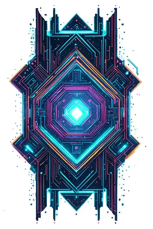 neon circuitry, futuristic geometry, space background  tattoo design idea