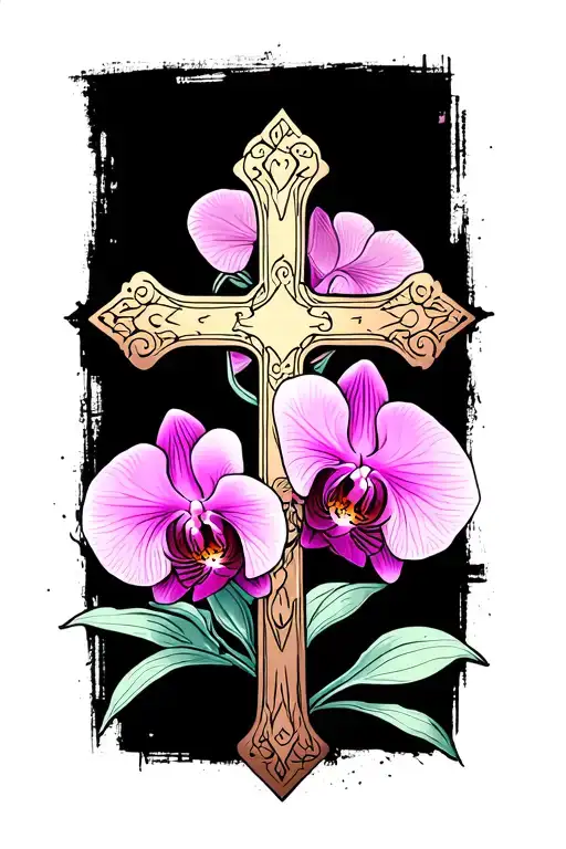 orchid and cross tattoo tattoo design idea