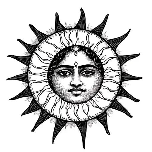 Minimalist Dotwork – A subtle sun with Kapil inscribed inside tattoo design idea