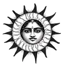 Minimalist Dotwork – A subtle sun with Kapil inscribed inside tattoo design idea