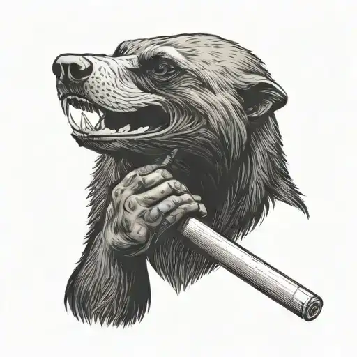 Honey Badger smoking cigarette and drinking tattoo design idea