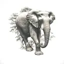 elephant with it's trunk up and trees inside the body tattoo design idea