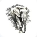 elephant with it's trunk up and trees inside the body tattoo design idea