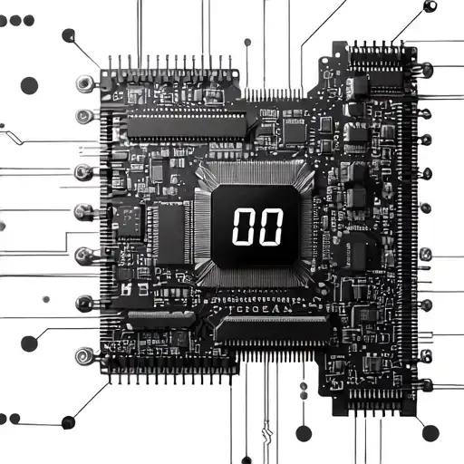 Highly detailed circuit board and processor in the middle a digital clock displays 00:00:00  tattoo design idea