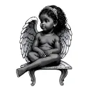 "african american " girl baby angel sitting tattoo design idea
