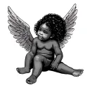 "african american " girl baby angel sitting tattoo design idea