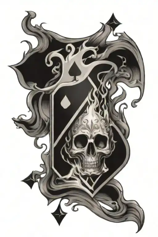ace of spade card on fire with dice tattoo design idea