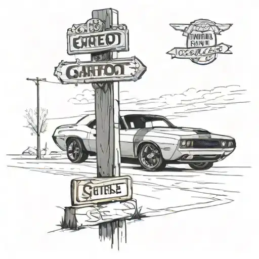 Gratiot and 7 mile street sign. Detroit English D. a sketch of the front end of a dodge challenger   tattoo design idea