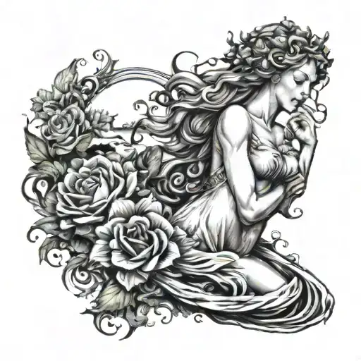 Could you send a tattoo idea with the image of Aphrodite and some part of the poem below the world was Ready Afr tattoo design idea