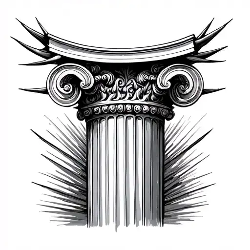 Roman or Greek column with spines around it tattoo design idea