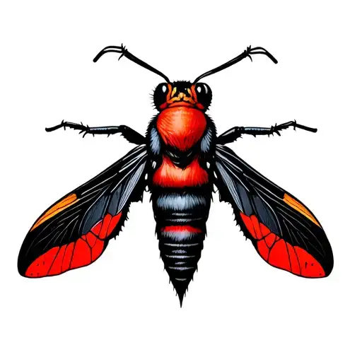 A detailed, symmetrical Death's-head hawk moth with a striking red and black color scheme. The moth's wings are spread  tattoo design idea