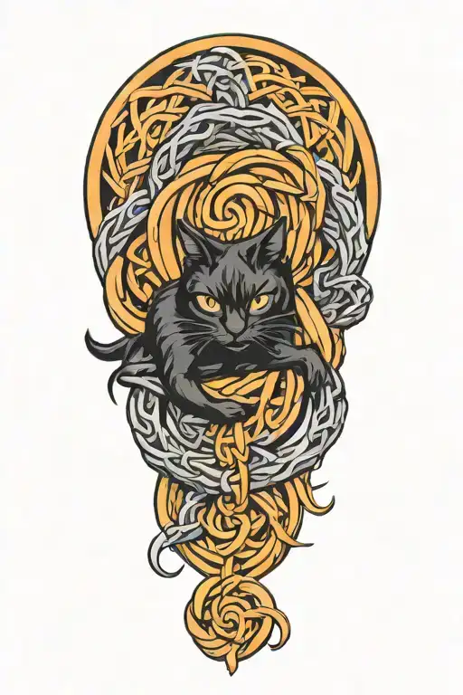 witch's knot with black cat tattoo design idea