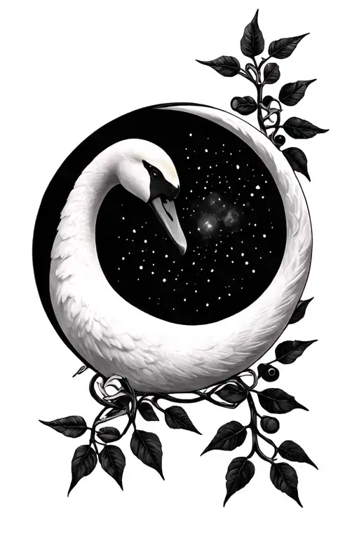swan, coffee vine, waning gibbous moon, Celtic knotting tattoo design idea
