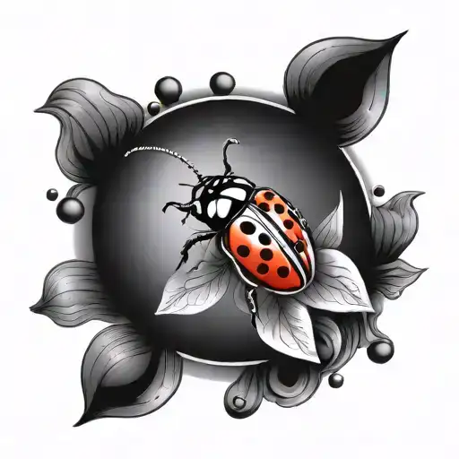 lady bug with circle photo frame and two semi colons as the dots   tattoo design idea