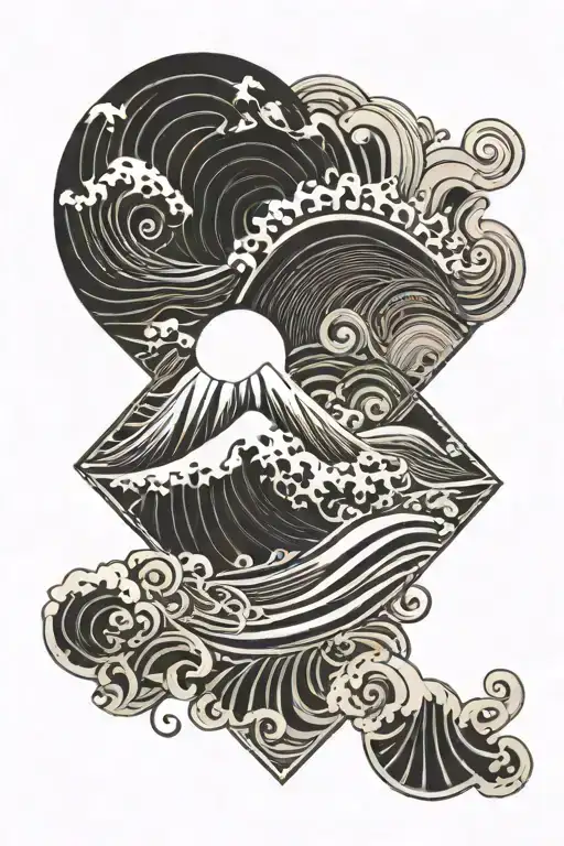 Ocean Wave sun tattoo design idea