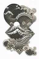 Ocean Wave sun tattoo design idea