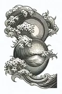 Ocean Wave sun tattoo design idea