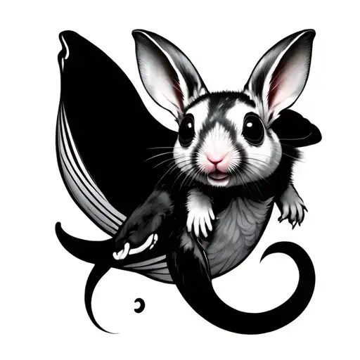 whale, sugar glider and bunny totem pole tattoo design idea