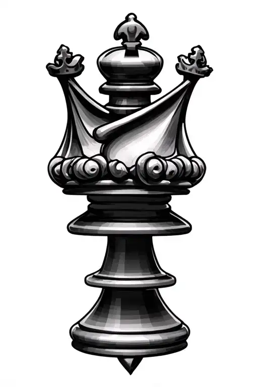 king chess piece laying down and queen straight up tattoo design idea