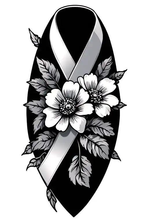 lung cancer ribbon with flowers tattoo design idea