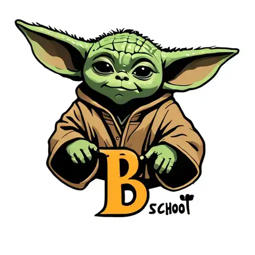letter B with baby yoda ears tattoo design idea