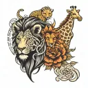 Create a tattoo with a giraffe, elephant, bear, and lion all grouped together tattoo design idea
