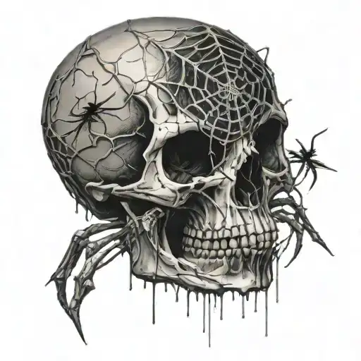 realistic skull with a spider web surrounding it tattoo design idea