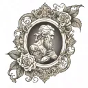 vintage frame, creation of adam, capillaries tattoo design idea