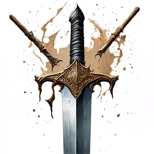 realistic broken Roman spear in ground tattoo design idea