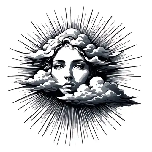 Clouds And Sun Rays tattoo design idea