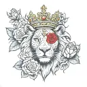 Lion with a crown, a clock under him and roses tattoo design idea