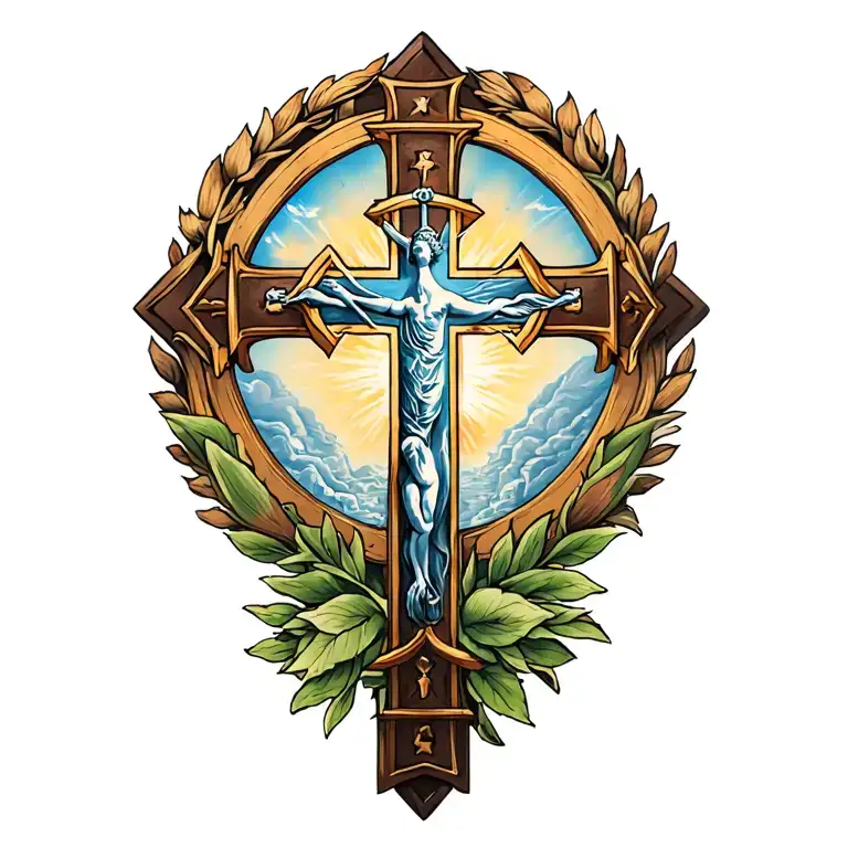 Jerusalem cross surrounded tattoo design idea