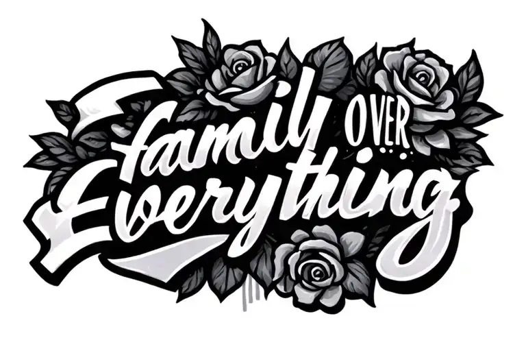Family over Everything written across chest tattoo design idea