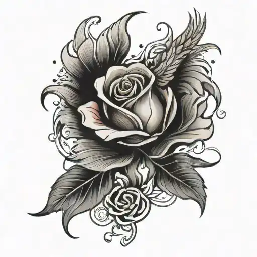 a burning rose giveing life to a phoenix rising from ashes tattoo design idea