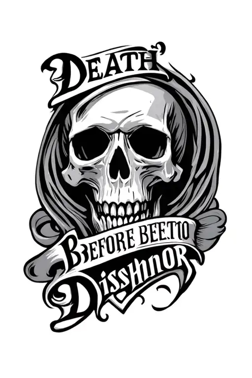 "death before dishonor" skull soft shading tattoo design idea