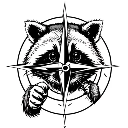 racoon holding a compass rose tattoo design idea