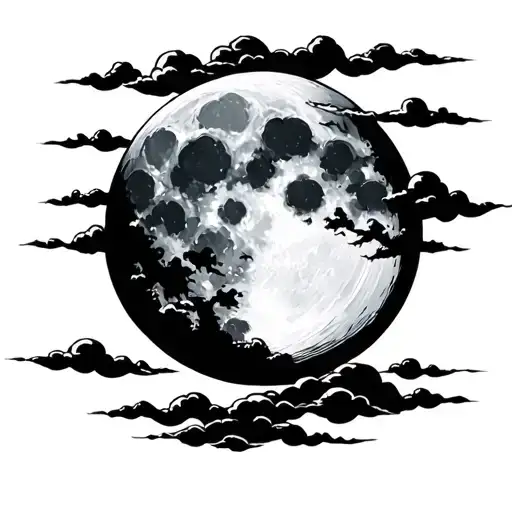 full moon and clouds floating tattoo design idea