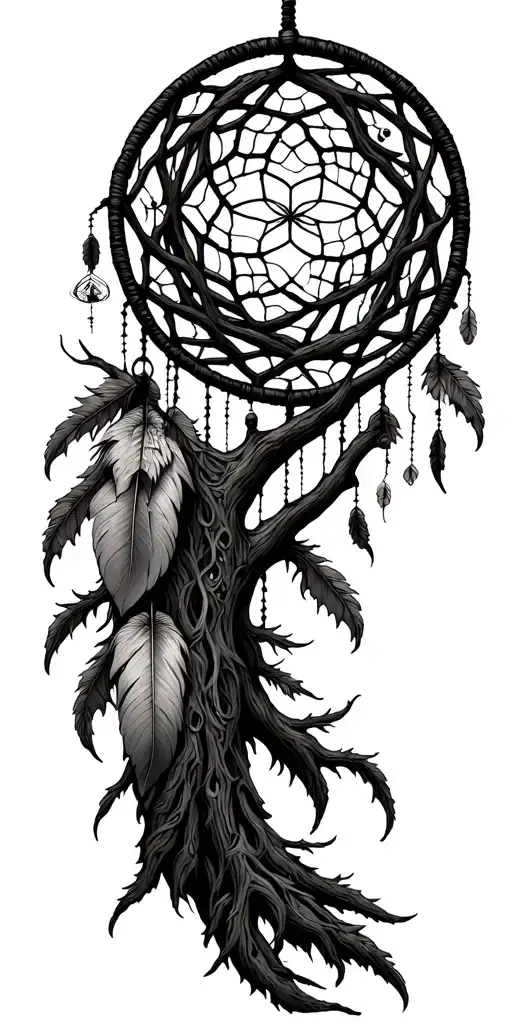Nordic Tree of life inside a dream catcher entangled with lots tattoo design idea