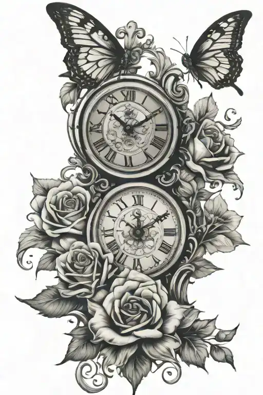 time, flowers, resurrected, tattoo design idea