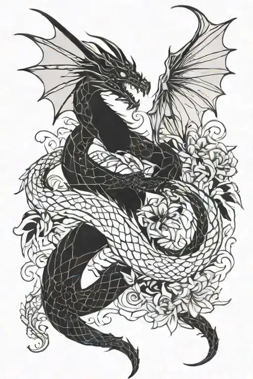 Feminine Dragon tattoo design idea