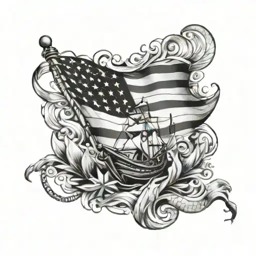 nautical arm sleeve with American flag  tattoo design idea
