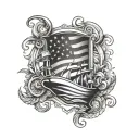 nautical arm sleeve with American flag  tattoo design idea