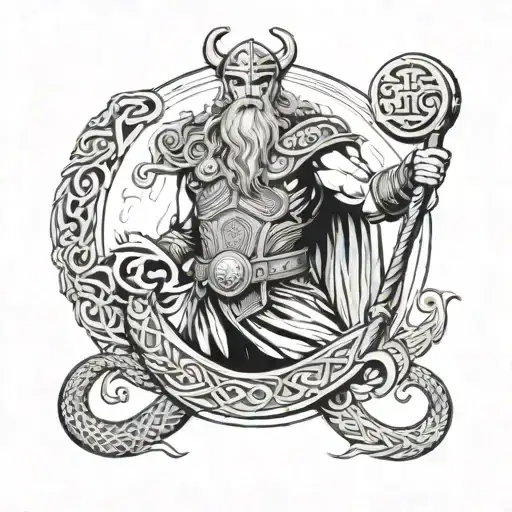 Scandinavian mythology Thor Odin Jörmungandr Valhalla tattoo design idea