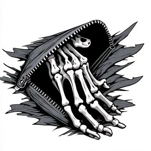 skeleton Hand coming out of zipper opening tattoo design idea