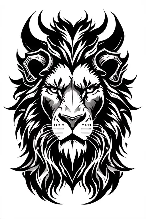 lion and viking runes tattoo design idea