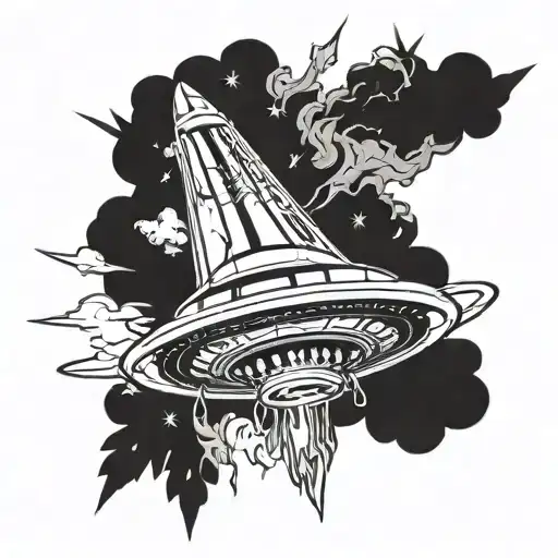 weed joint flying ufo tattoo design idea