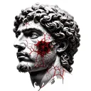  Theseus, cracked face, red thread, labirinth, greek meander tattoo design idea