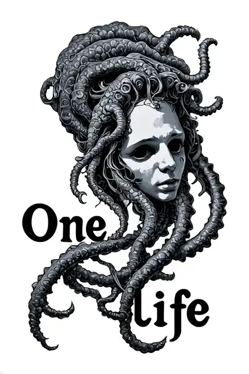 "One life" medusa head tattoo design idea