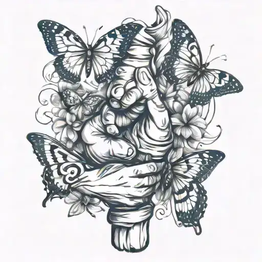 strong family, butter fly, ferry, fist punching tattoo design idea
